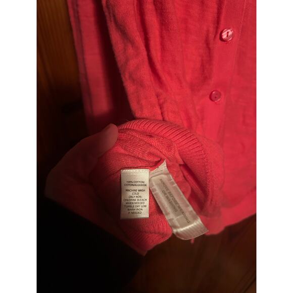 Ann Taylor Loft women’s hot pink cardigan button up cotton size large - Picture 2 of 3